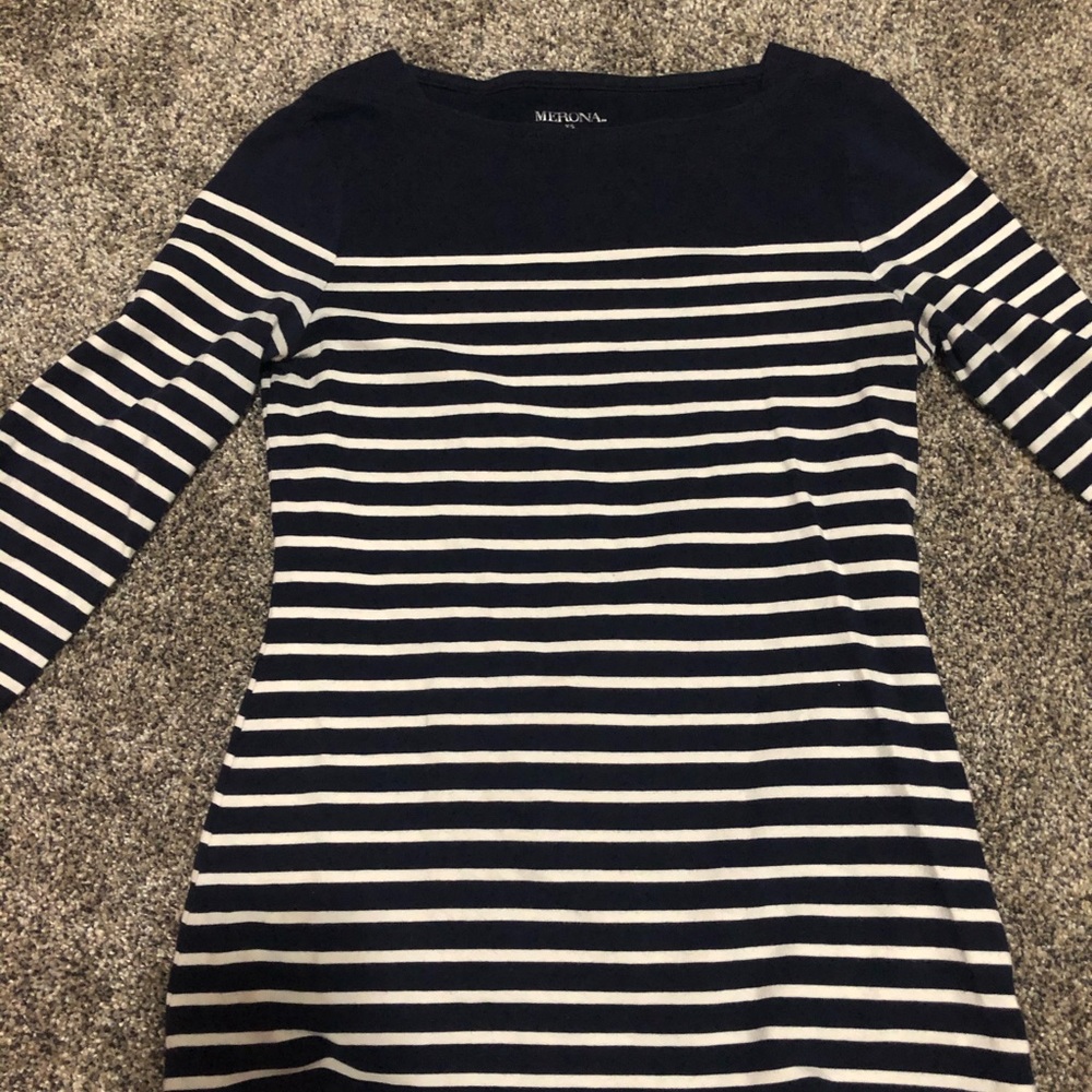 Merona Quarter Sleeve Navy Stripe Shirt